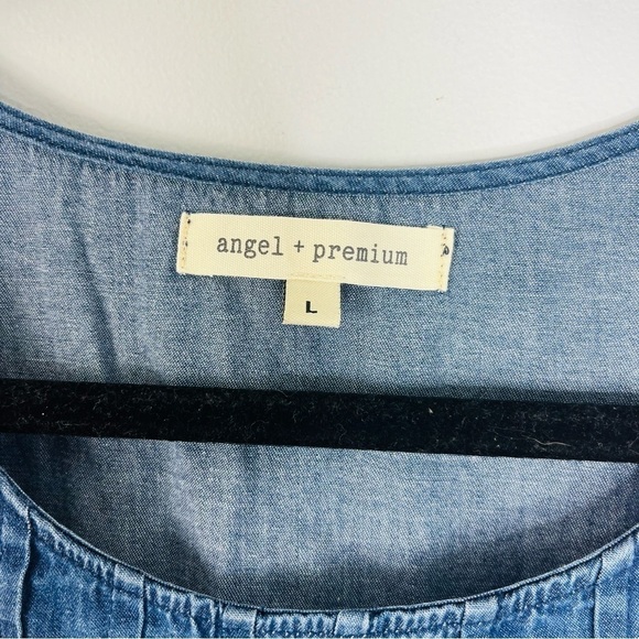 Angel + Premium Size Large Rick Rack Trim Embroidered Denim Chambray Blouse - Picture 4 of 6